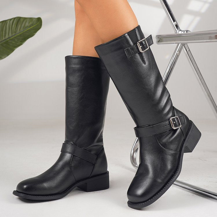 Womens Plus-Size Chunky-Heel Zipper Thigh-High Boots