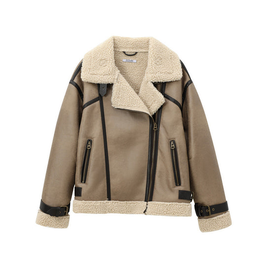 Women's Fashion Strap Trim Hem Double-sided Jacket Coat