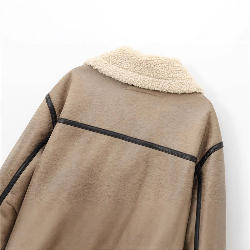 Women's Fashion Strap Trim Hem Double-sided Jacket Coat