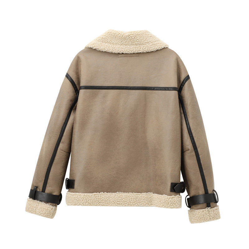 Women's Fashion Strap Trim Hem Double-sided Jacket Coat