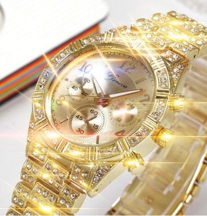 Crystal Quartz  Watch Fashion Stainless Steel Geneva  Hombre Montre Femme Sport Watches