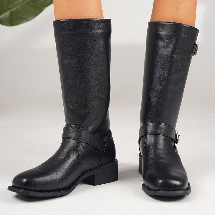 Womens Plus-Size Chunky-Heel Zipper Thigh-High Boots