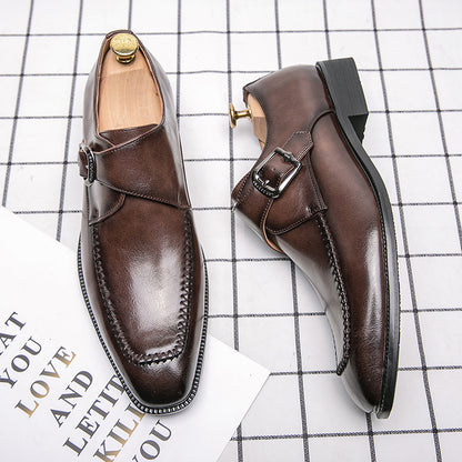 Spring And Autumn Fashion Square Buckle Low-cut Dress Leather Shoes