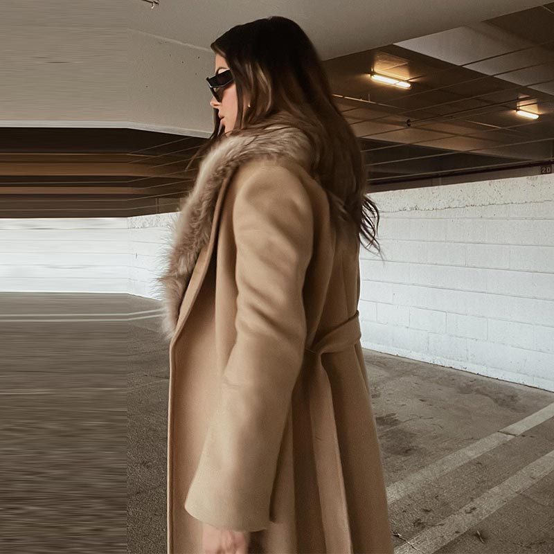 Fur Collar Long Woolen Coat Women