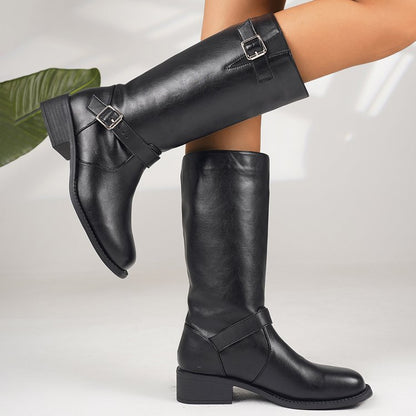 Womens Plus-Size Chunky-Heel Zipper Thigh-High Boots