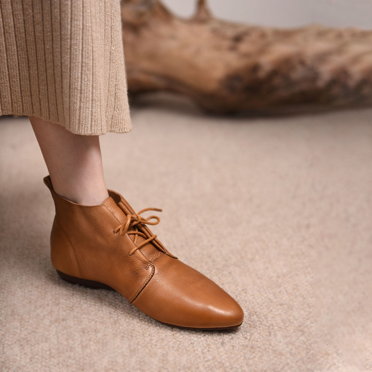 Comfortable Soft Leather Versatile Flat Booties