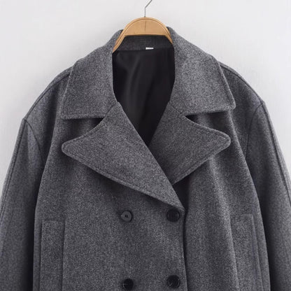 Gro Stréckjacket Fraen Loose Duebelbrüstege Kuerze Mantel
