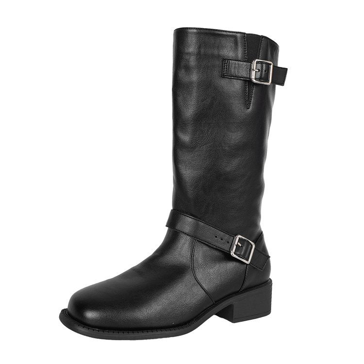 Womens Plus-Size Chunky-Heel Zipper Thigh-High Boots