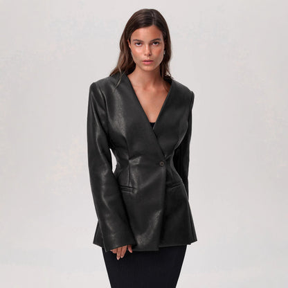 Fashionable Green V-neck Slim Suit Coat