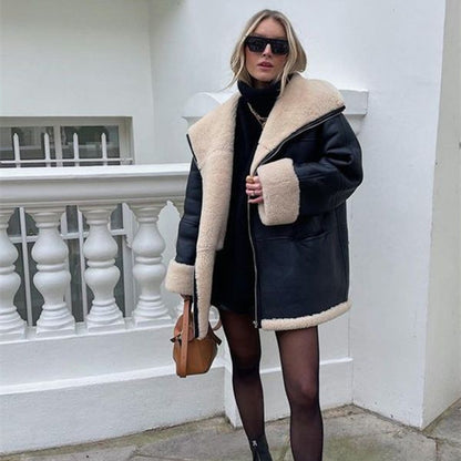 Fashion Cashmere  Fur  Composite  Coat
