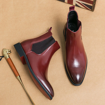 Men's Business Autumn High-top Pointed Red Leather Boots