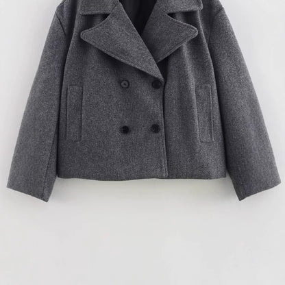 Gro Stréckjacket Fraen Loose Duebelbrüstege Kuerze Mantel