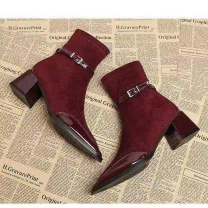 Retro French British Style Black Square  Zip Boots