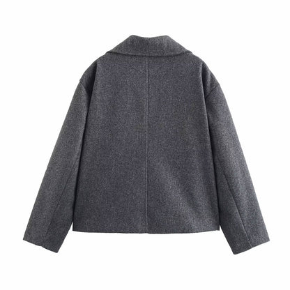 Gro Stréckjacket Fraen Loose Duebelbrüstege Kuerze Mantel