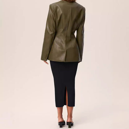 Fashionable Green V-neck Slim Suit Coat