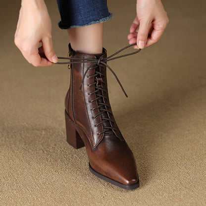 Bottines a lacets a talon épais