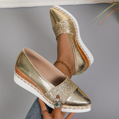 Chaussures compensées a paillettes a bout pointu