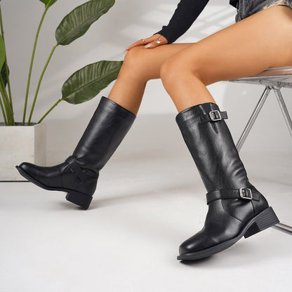 Womens Plus-Size Chunky-Heel Zipper Thigh-High Boots