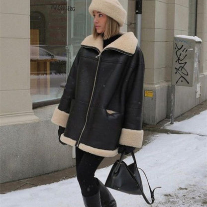 Fashion Cashmere  Fur  Composite  Coat
