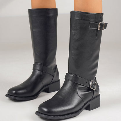 Womens Plus-Size Chunky-Heel Zipper Thigh-High Boots