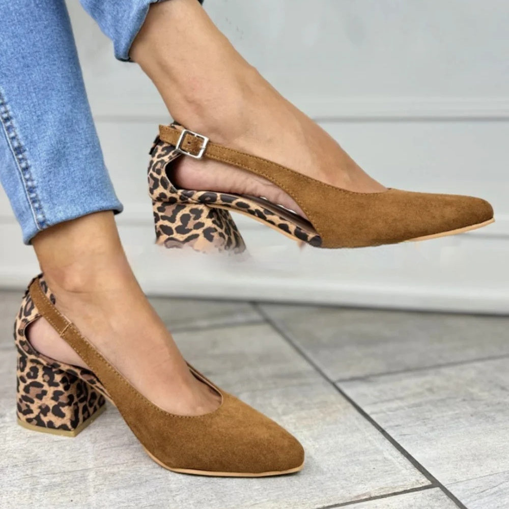 Pointed Suede Leopard Print Toe-loop Sandals