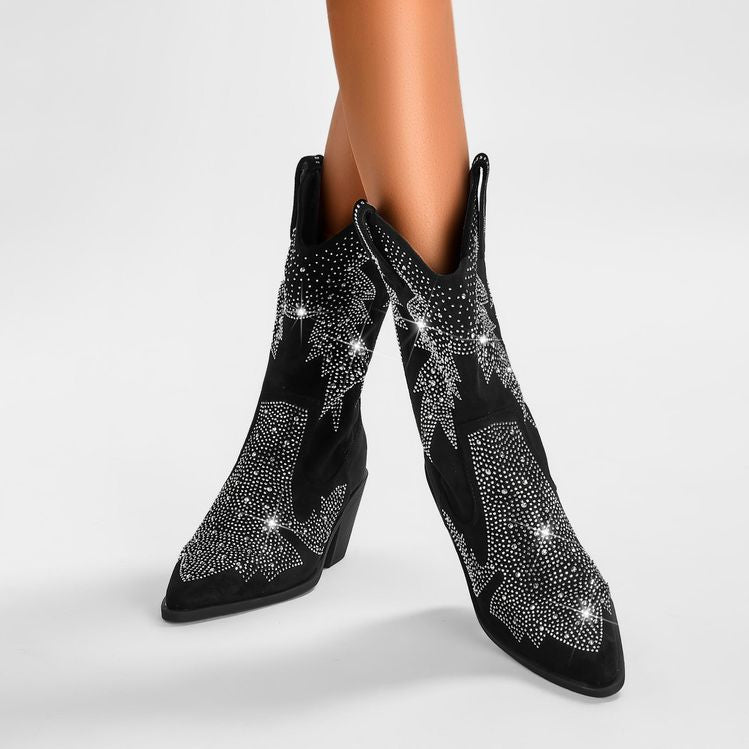 Shiny Rhinestone Booties Ankle Women