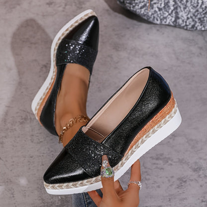 Chaussures compensées a paillettes a bout pointu