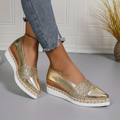 Chaussures compensées a paillettes a bout pointu