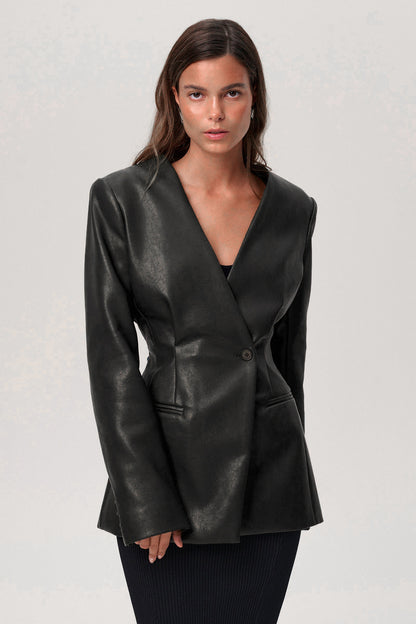 Fashionable Green V-neck Slim Suit Coat