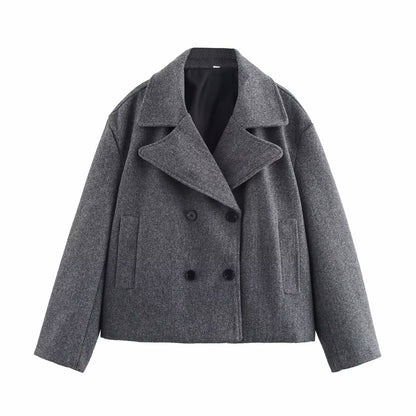 Gro Stréckjacket Fraen Loose Duebelbrüstege Kuerze Mantel